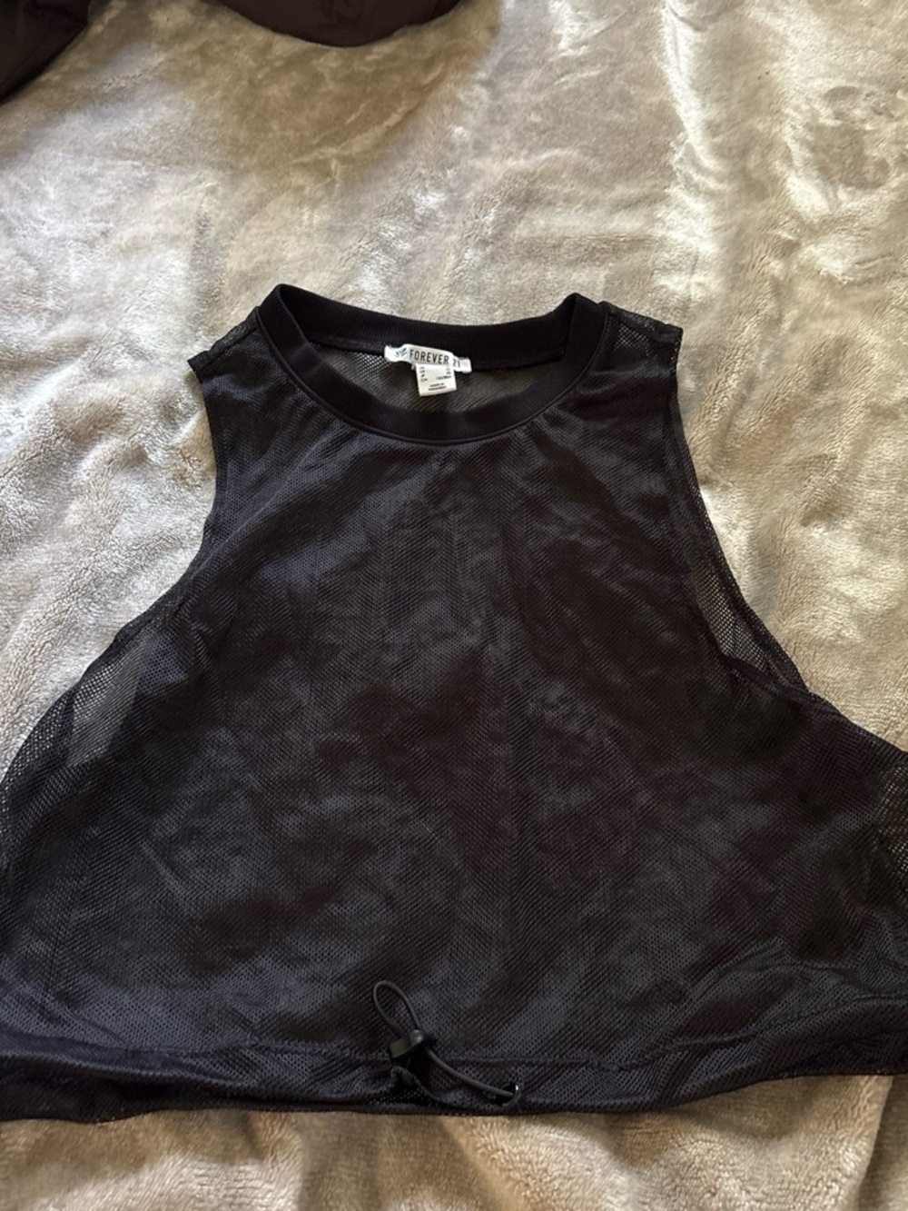 Forever 21 Black Mesh Cropped Tank with Drawstring